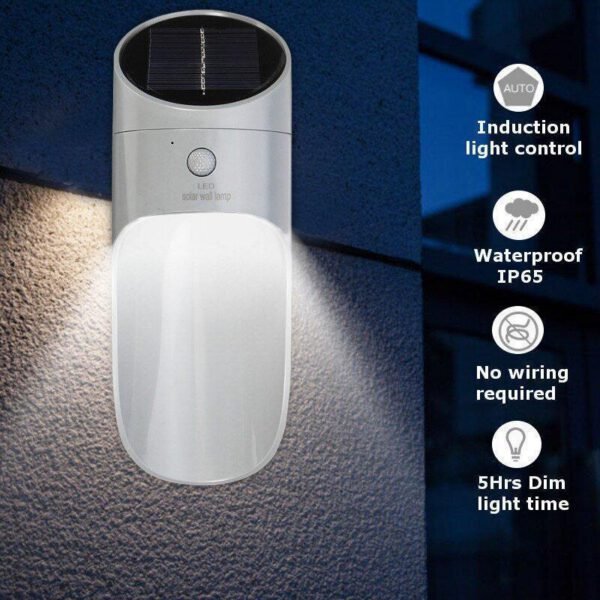 Επιτοίχιο Αδιάβροχο LED Ηλιακό Φωτιστικό με Αισθητήρα Κίνησης - Solar Microwave LED Wall Lamp - Μαύρο