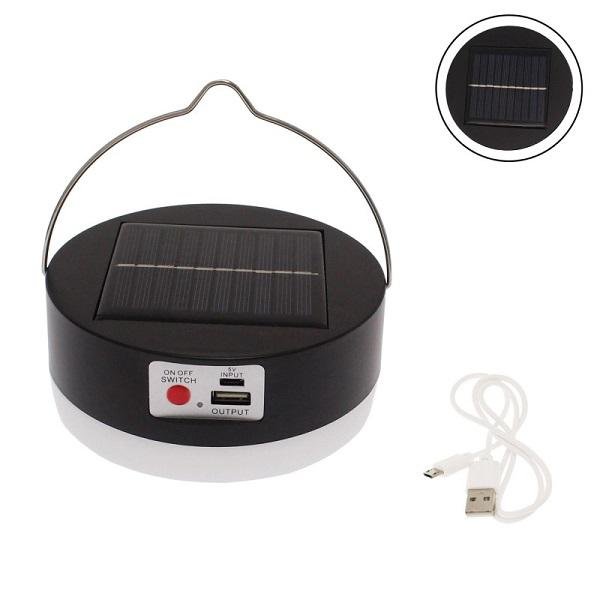 LED ηλιακό φωτιστικό για camping στρογγυλό 10W USB 6000K με γάντζο και 3 λειτουργίες φωτισμού ΟΕΜ