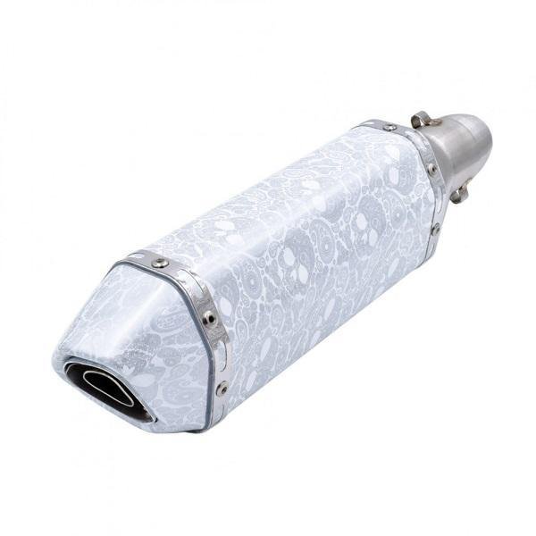 Universal Εξάτμιση Μηχανής - Μοτοσυκλέτας - Τελικό Εξάτμισης 37-53mm Λευκό με Γκρι Σχέδια