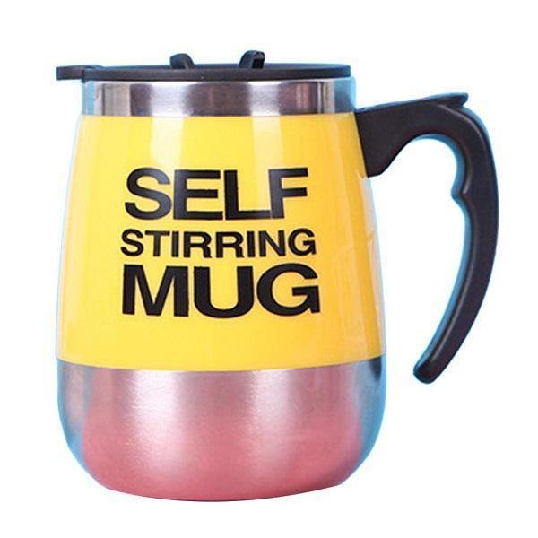 ΜΕΤΑΛΛΙΚΗ ΚΟΥΠΑ ΠΟΥ ΑΝΑΚΑΤΕΥΕΙ ΤΟΝ ΚΑΦΕ ΜΕ ΤΟ ΠΑΤΗΜΑ ΕΝΟΣ ΚΟΥΜΠΙΟΥ 450ML SELF STIRRING MUG AUTOMATIC MIXING MUG ΚΙΤΡΙΝΟ