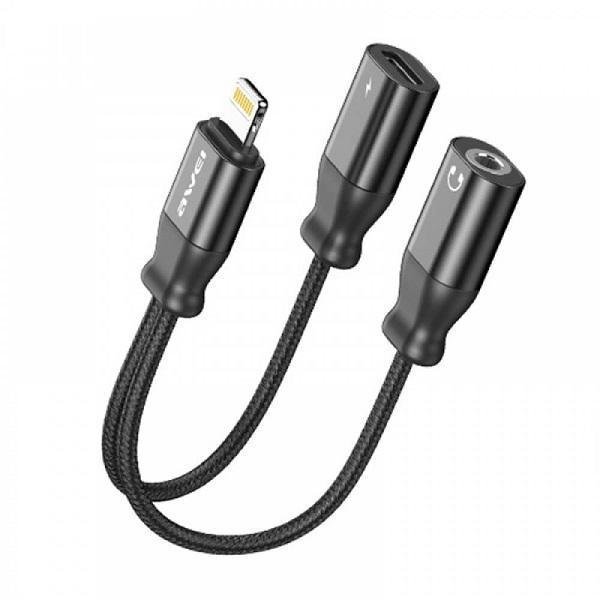 AWEI αντάπτορας Lightning σε Lightning & 3.5mm CL-73, 2A, μαύρος | AW-CL-73