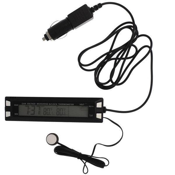 Ψηφιακό θερμόμετρο/ρολόι/βολτόμετρο αυτοκινήτου 12/24V 2 χρωμάτων LED με διπλό αισθητήρα θερμοκρασίας EC-30