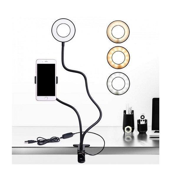 LED Φωτιστικό & Βάση Κινητού Τηλεφώνου Γραφείου USB με Κλιπ & Εύκαμπτο Βραχίονα 2 σε 1 - Professional Live Stream Light