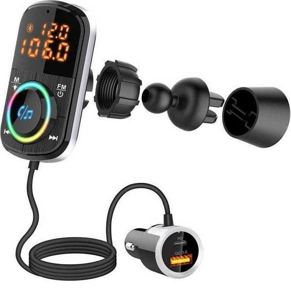 Ταχυφορτιστής Transmitter Αυτοκινήτου με οθόνη LCD Bluetooth 5.0 FM Mp3 Player Handsfree Car Kit BC71 Μαύρο