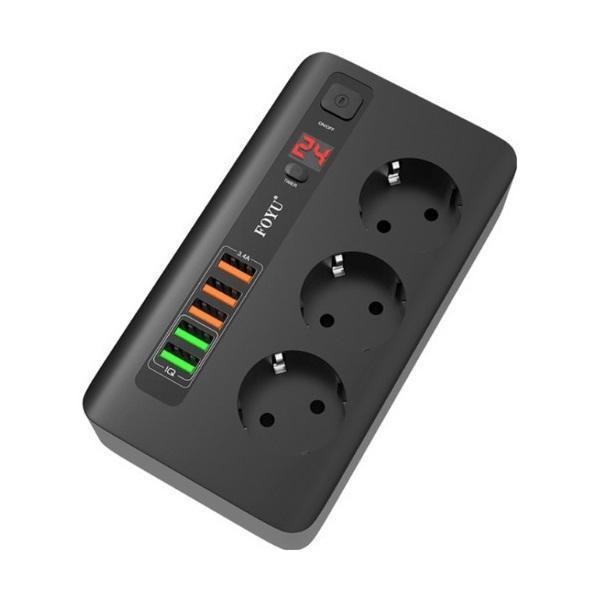 FOYU Οικιακό Έξυπνο USB Multi-Function Plug-in Μαύρο FO-1017