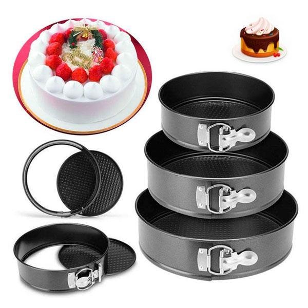 Στρογγυλή αντικολλητική φόρμα για κέικ από χάλυβα 3 τεμ Μαύρο