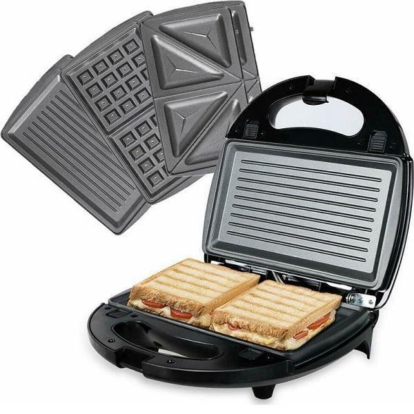 Ηλεκτρική Τοστιέρα 3 σε 1 Με Αντικολλητικές Αποσπώμενες Πλάκες 800W Hoomei HM-5860 Μαύρη