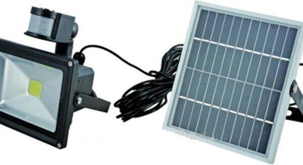 Στεγανός Ηλιακός Προβολέας IP65 Ισχύος 20W με Αισθητήρα Κίνησης και Ψυχρό Λευκό Φως σε Μαύρο χρώμα SL20PIR