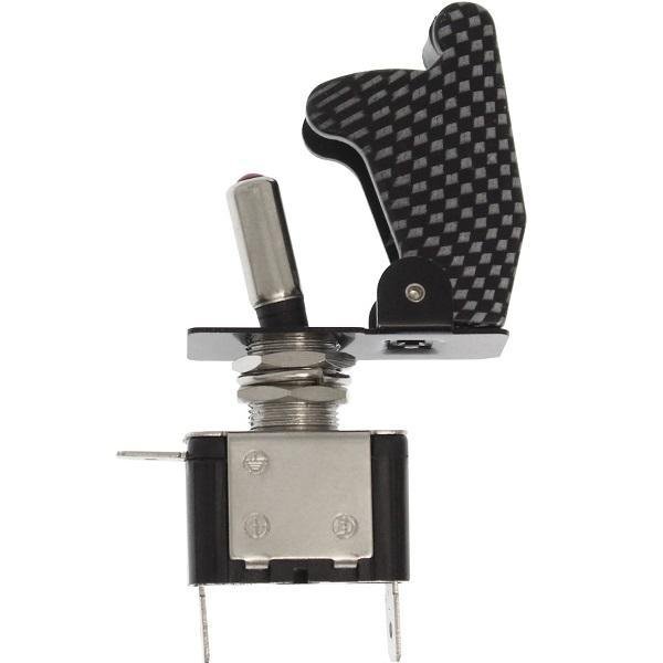 Διακόπτης αεροπορικού τύπου On/Off 2 pins 12V 20Α με κόκκινο LED και carbon καπάκι RCHANG OEM