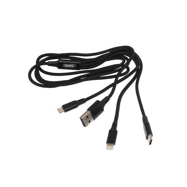 Remax Braided USB to Lightning / Type-C / micro USB Cable Μαύρο 1.20m (Gition)