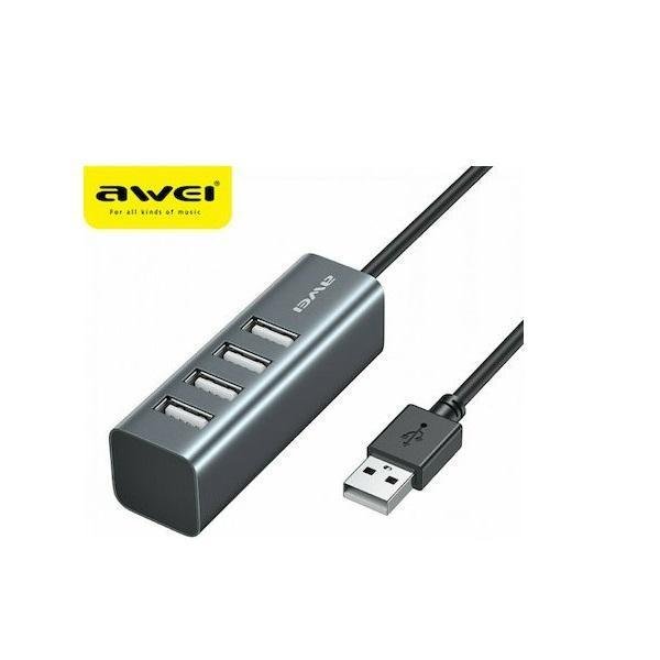 Awei USB 2.0 Hub 4 Θυρών με σύνδεση USB-A Γκρι