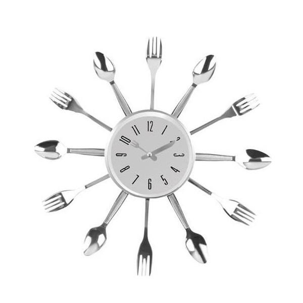 Ρολόι Τοίχου Κουζίνας 38cm με μοτίβο Μαχαιροπίρουνα και Quartz Μηχανισμό Ασημί 27366432