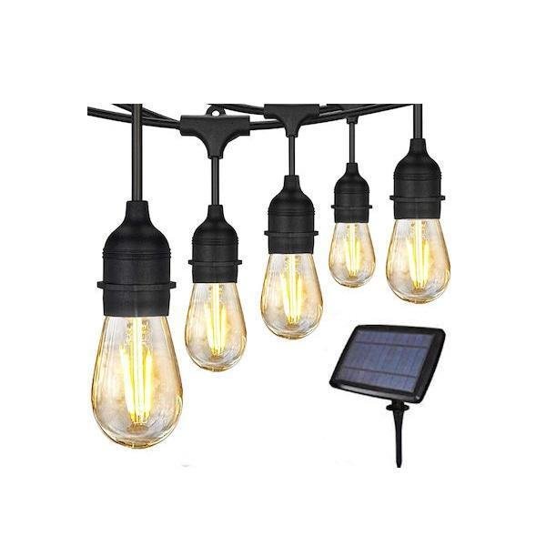 Γιρλάντα Εξωτερικού Χώρου με Ηλιακό Πάνελ και 10 Λάμπες LED 3500K 0.2W σε Μαύρο Χρώμα