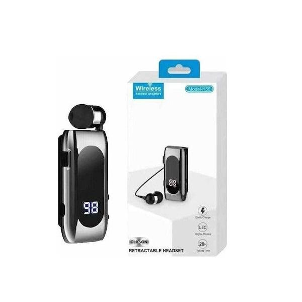 K55 In-ear Bluetooth Handsfree Ακουστικό Ασημί