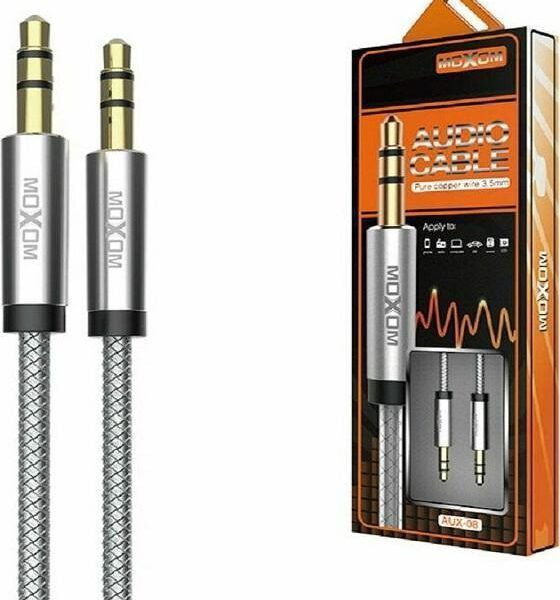 Moxom Καλώδιο 3.5mm male - 3.5mm male Ασημί 1m (AUX-08)