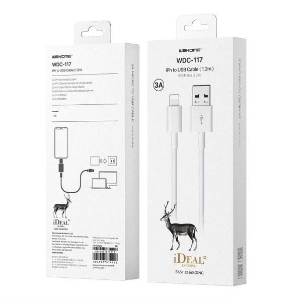 WK WDC-117 USB to Lightning Cable Λευκό 1.2m