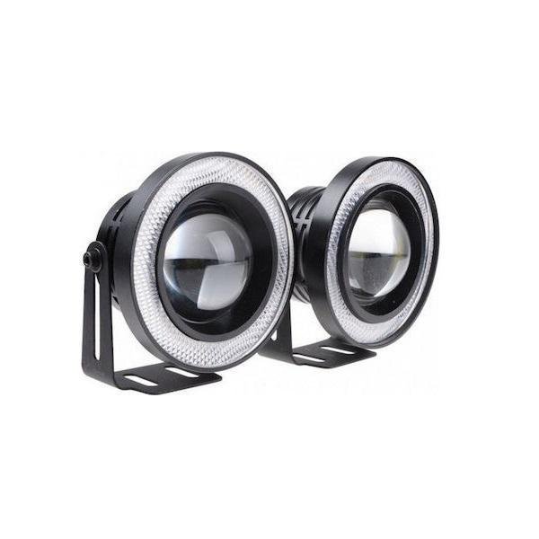 Στρογγυλοί Προβολείς Ομίχλης με Angel Eyes Φωτισμό Ημέρας Αυτοκινήτου LED Universal 12V 10W 8.9cm 2τμχ M609