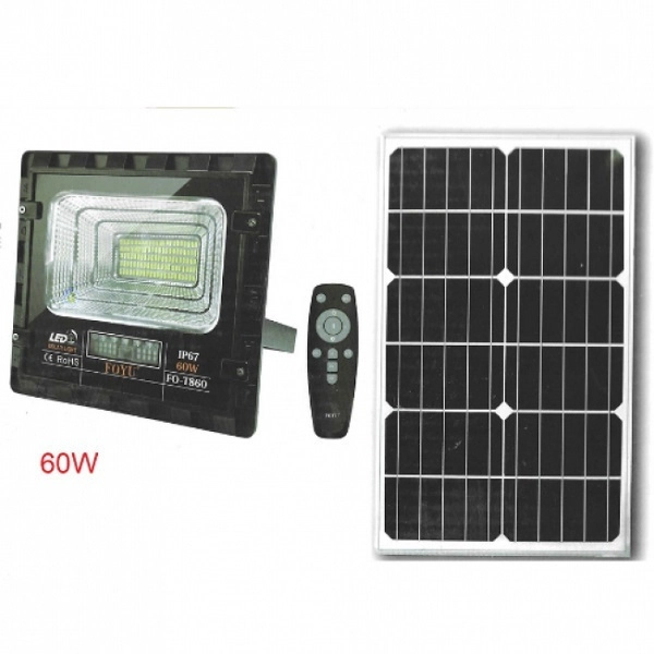 Στεγανός Ηλιακός Προβολέας IP67 Ισχύος 60W με Τηλεχειριστήριο σε Μαύρο χρώμα FO-T860