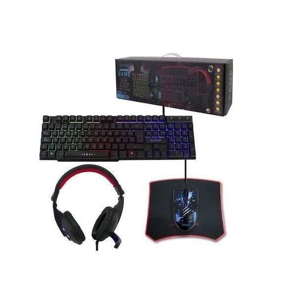 3 Gaming Πληκτρολόγιο με RGB φωτισμό & Ποντίκι (Αγγλικό US) AOAS AS-1066 4in1 Σετ