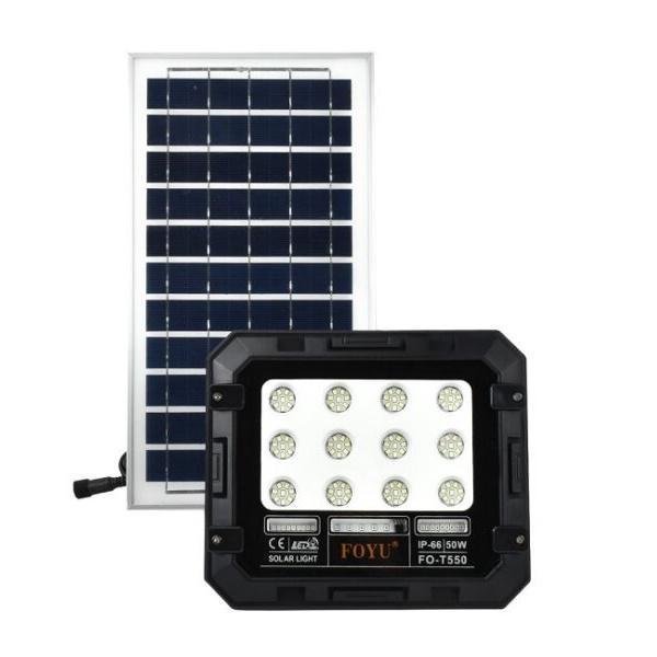 Ηλιακός Προβολέας 96LED 50W IP66 Με Τηλεχειριστήριο και Χρονοδιακόπτη Μαύρο Χρώμα FOYU FO-T550