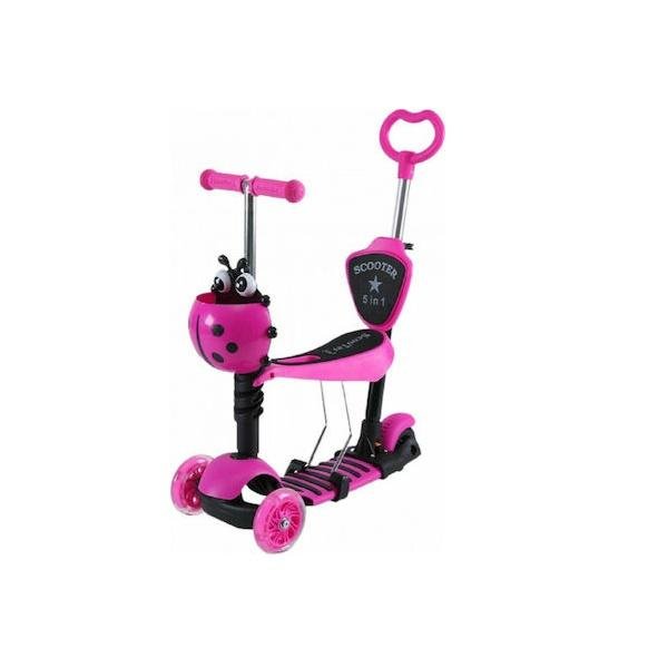 Παιδικό Πατίνι Αναδιπλούμενο Πατίνι - Περπατούρα 501 Τρίτροχο με Κάθισμα για 3+ Ετών Ροζ