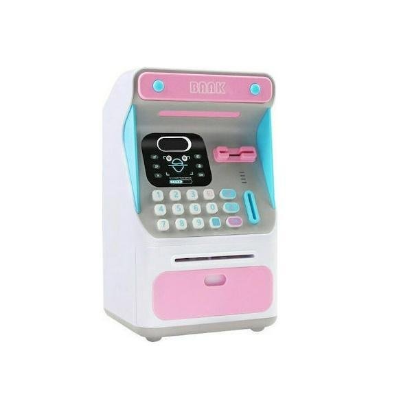 Παιδικός Κουμπαράς Πλαστικός Mini Atm Money Bank Ροζ 16x14x26.5cm.