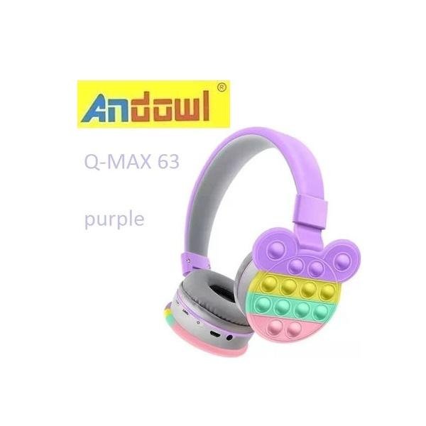 Andowl Q-MAX63 Ασύρματα/Ενσύρματα On Ear Ακουστικά με 5 ώρες Λειτουργίας Μωβ