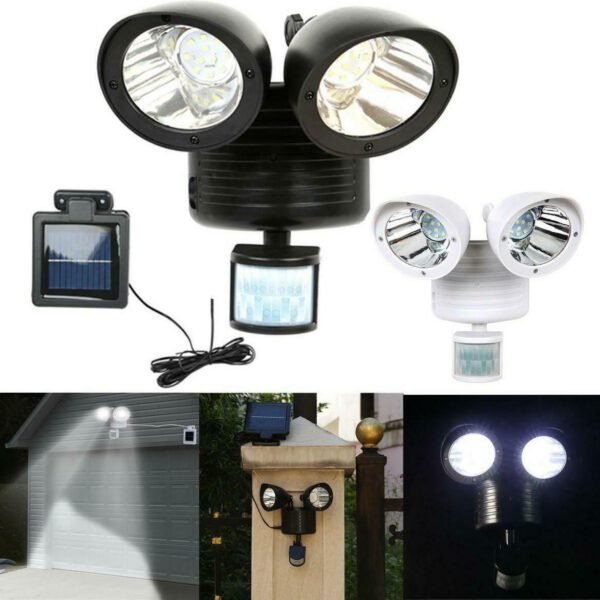 Twin Head Ηλιακός Προβολέας με Αισθητήρα Κίνησης σε Μαύρο χρώμα T021985