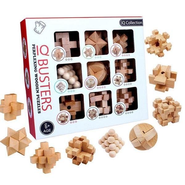 Ξύλινα Παραδοσιακά Παιχνίδια - Παζλ σε 9 Σχέδια IQ Collection Busters