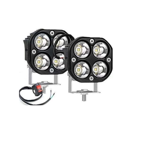 Σετ Αδιάβροχα Προβολάκια LED 9000lm 80W Ψυχρού Λευκού Φωτισμού 6000K Αυτοκινήτου, Μηχανής 12V & 24V IP67 Σετ 2 Κομμάτια & Διακόπτης ON OFF F150