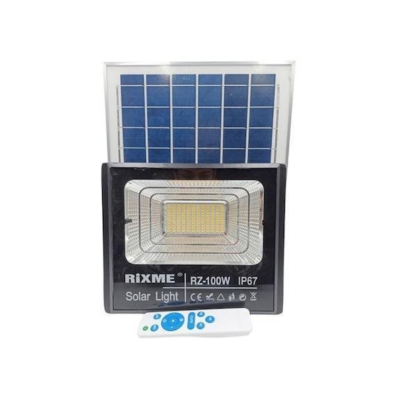Αδιάβροχος Ηλιακός Προβολέας 100W με Φωτοβολταϊκό Πάνελ, Τηλεκοντρόλ & Χρονοδιακόπτη - Solar Panel IP67 RIXME RX-100W