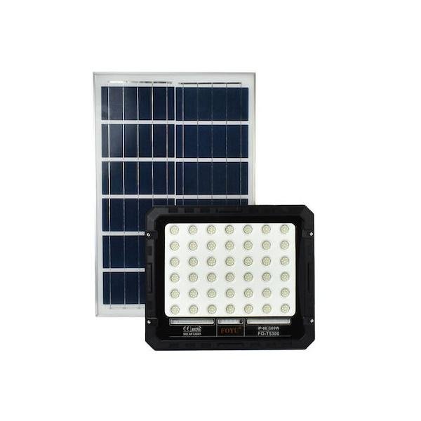 Στεγανός Ηλιακός Προβολέας IP66 Ισχύος 300W με Τηλεχειριστήριο και Ψυχρό Λευκό Φως σε Μαύρο χρώμα FO-T5300