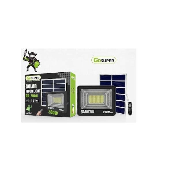Αδιάβροχος Ηλιακός Προβολέας GDSUPER GD-200H 200W με Ξεχωριστό Ηλιακό Πάνελ & Χειριστήριο