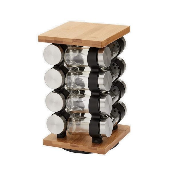 Carousel Θήκες Μπαχαρικών Γυάλινες σε Περιστρεφόμενη Βάση Καφέ 12τμχ
