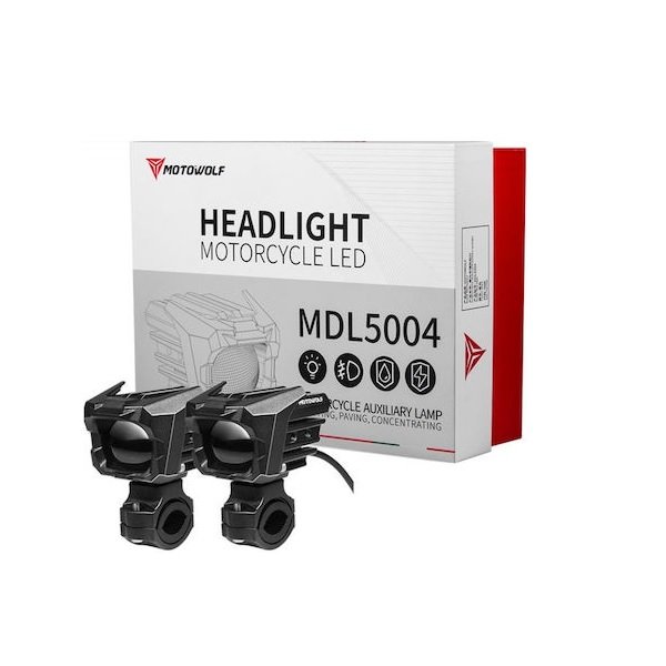 Σετ 2 τμχ Προβολάκια Αλουμινίου Μοτοσυκλέτας 65W 12-30V 6000Κ Motowolf MDL5004 – Μαύρο