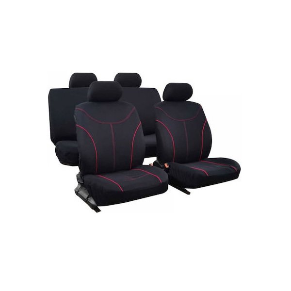 Σετ Καλύμματα Αυτοκινήτου 10τμχ Πολυεστερικά Universal Μαύρο / Κόκκινο 103769