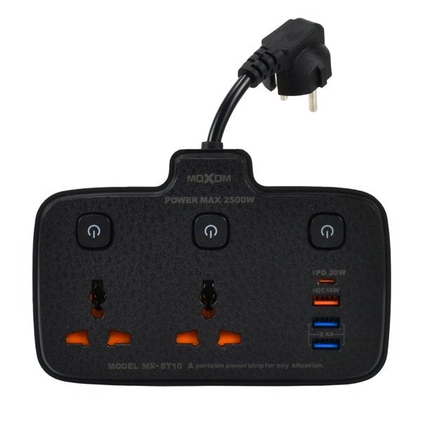 Moxom Πολύπριζο Ασφαλείας με Διακόπτη και USB Μαύρο  MX-ST10