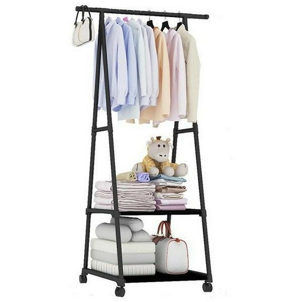 Τροχήλατη Κρεμάστρα Δαπέδου σε Μαύρο Χρώμα 55x42x160cm