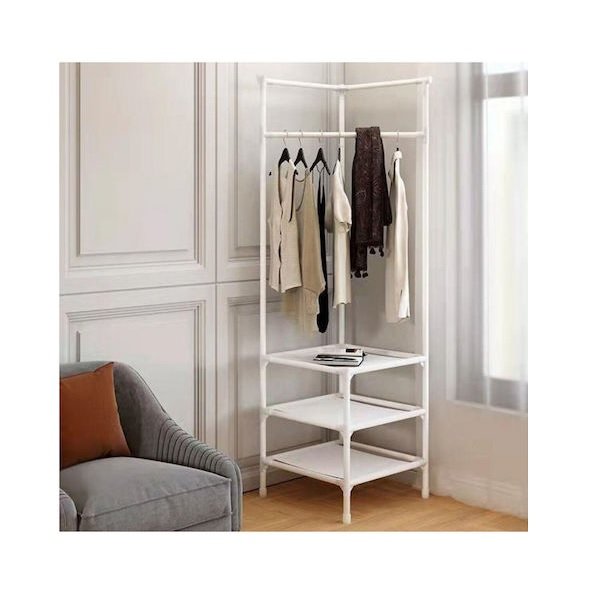 Λευκή Γωνιακή Παπουτσοθήκη Ραφιέρα / Κρεμάστρα – Έπιπλο Εισόδου – Με 3 Ράφια 180x45x45cm 01147