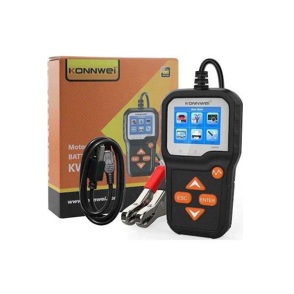 Konnwei KW-650 Ψηφιακό Battery Tester με Κροκοδειλάκια 6V/12V