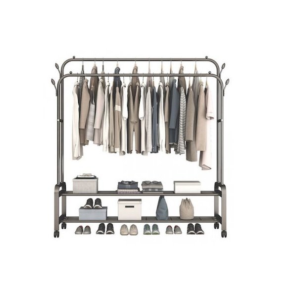 YP-610 Τροχήλατη Κρεμάστρα Δαπέδου από Μέταλλο σε Μαύρο Χρώμα 110x57x150cm