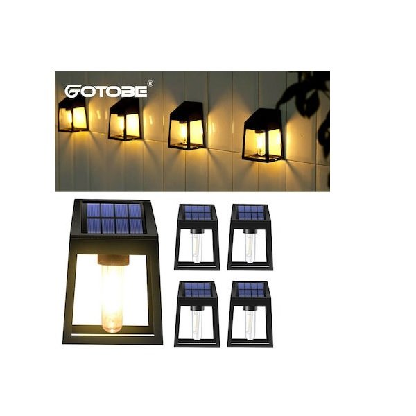 YD-50 Σετ Επιτοίχιων Ηλιακών Φωτιστικών με Αισθητήρα Φωτός και Θερμό Λευκό Φως σε Μαύρο Χρώμα