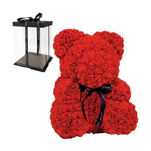 Fly Digital Αρκουδάκι από Τεχνητά Τριαντάφυλλα Teddy Bear Roses Κόκκινο 25cm Σε Κουτί  56170