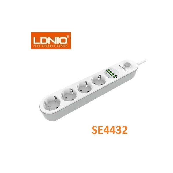 Πολύπριζο με 4 πρίζες EE και 4 θύρες USB λευκό SE4432 LDNIO