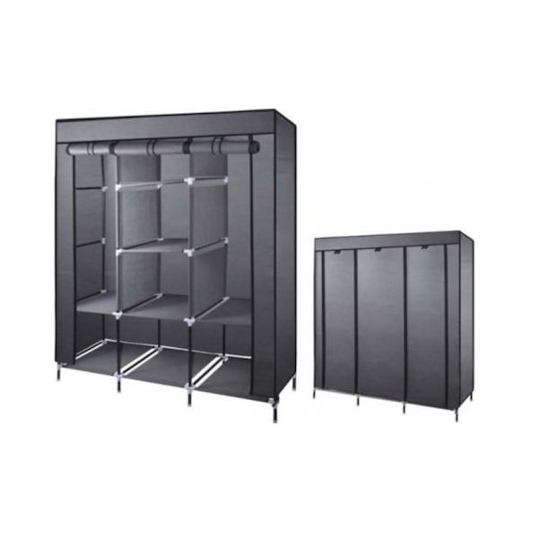 BPC1500 Υφασμάτινη Ντουλάπα με Φερμουάρ και Ράφια σε Γκρι Χρώμα 130x45x175cm 025474