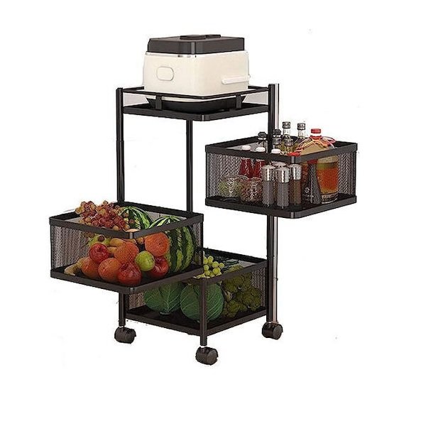 Τρόλει Κουζίνας Μεταλλικό σε Μαύρο Χρώμα 3 Θέσεων 28x14x65cm 230401BLK