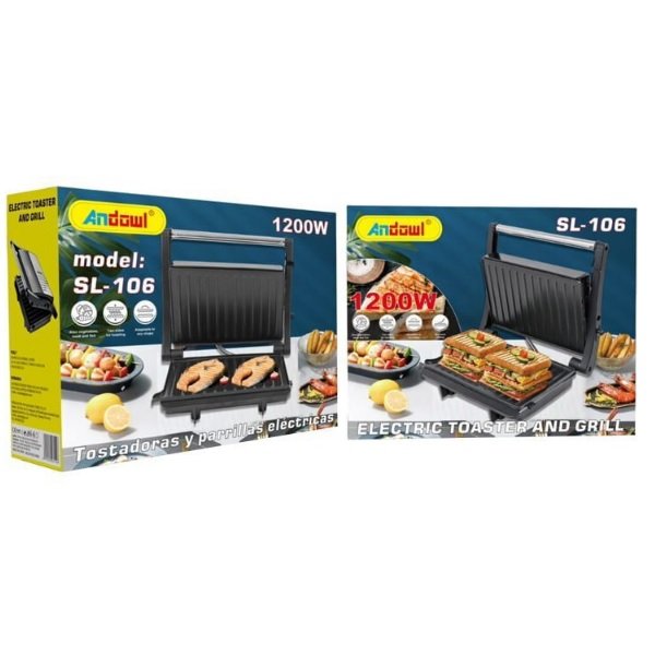 Τοστιέρα για 2 Τοστ 1200W 220V Μαύρη Andowl SL-106