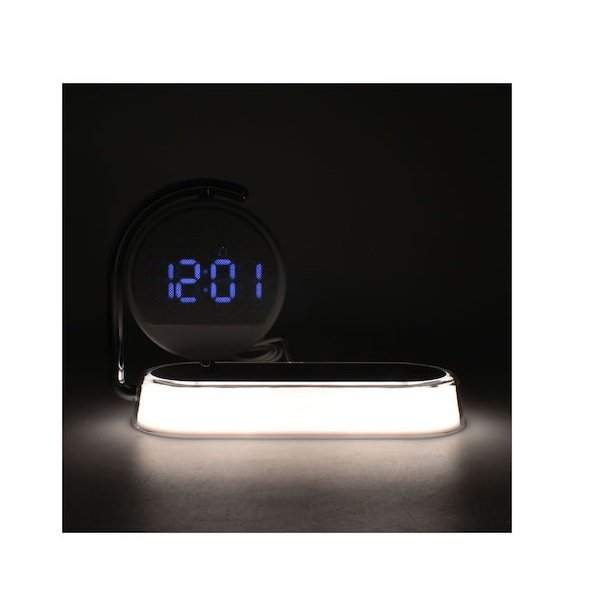 Επιτραπέζιο ρολόι / ξυπνητήρι με Λευκό Φωτισμό & Ασύρματη Βάση Φόρτισης OEM K01T – Λευκό