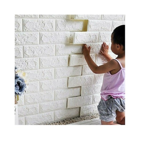 Αυτοκόλλητο 3D Πάνελ Τοίχου Λευκό Foam 75x70εκ. 26932991