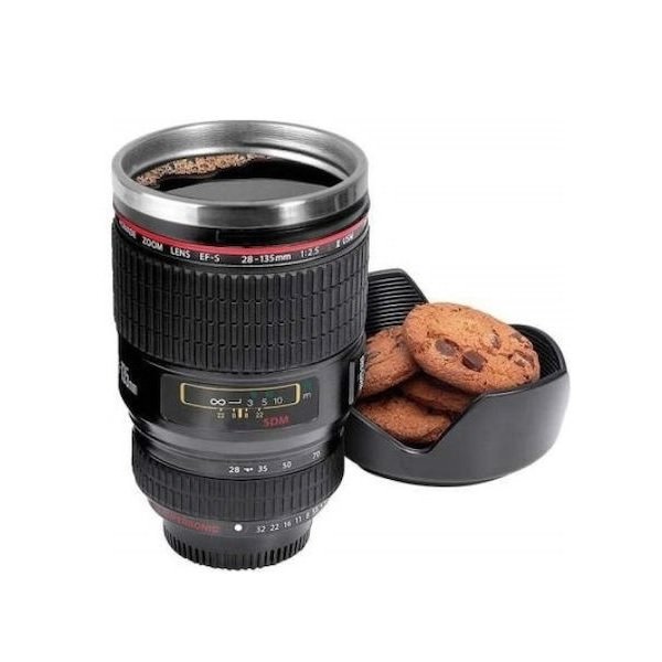 Φακός Φωτογραφικής Μηχανής Κούπα Μεταλλική με Καπάκι Μαύρη 450ml 29248509